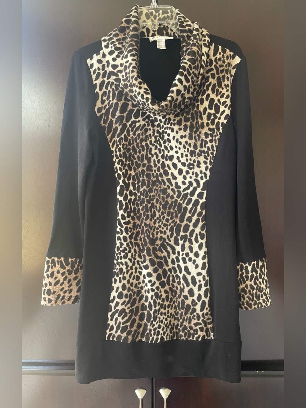 Joseph Ribkoff Black Tunic Sweater with Leopard Print Panel
